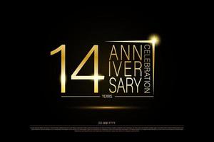 14 year anniversary golden gold logo on black background, vector design for celebration.