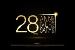 28 year anniversary golden gold logo on black background, vector design for celebration.