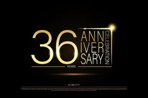 36 year anniversary golden gold logo on black background, vector design for celebration.