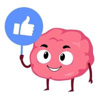 Brain with like sign concept mascot character cartoon illustration vector