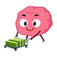 Brain with money stack business concept mascot character cartoon illustration vector