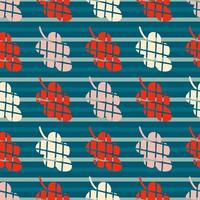 Checkered oak leaves on striped background seamless pattern. vector