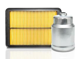 New square car air filter and oil filter engine car on white photo