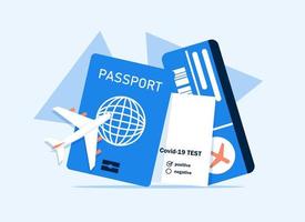 pasaporte y billete de avión, icono de billete de tarjeta de embarque, ilustración de vector de icono de diseño plano
