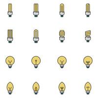 vector de conjunto de iconos de línea llena de lámpara