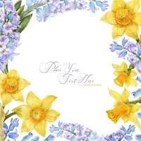 Spring watercolor frame with daffodil and hyacinth flowers vector