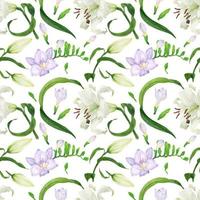 Tropical seamless pattern with lily and freesia flowers vector