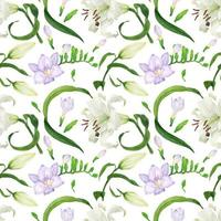 Tropical seamless pattern with lily and freesia flowers vector