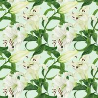 Tropical floral seamless pattern with white lily vector