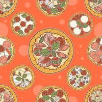 Pizza seamless pattern with red background vector