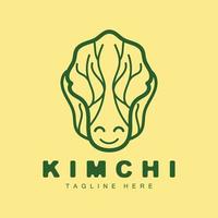 diseño del logotipo de kimchi, vector de comida tradicional coreana, ilustración del logotipo de verduras verdes de repollo, icono de la marca de la empresa