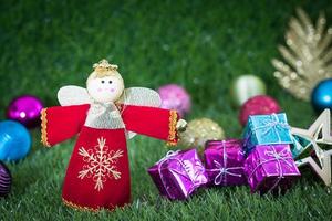 Close up Christmas decoration on grass photo