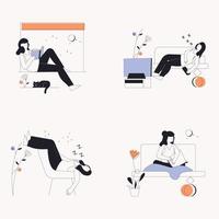 Set of Sleepiness Line Illustrations vector