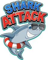 Shark attack icon with shark cartoon character wearing inflatable ring vector