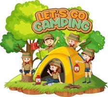 Camping kids and text design for word let's go camping vector