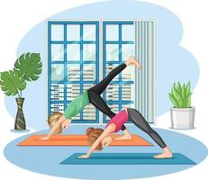 Couple practicing yoga at home vector