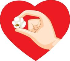 Hand picking a popcorn on heart background vector