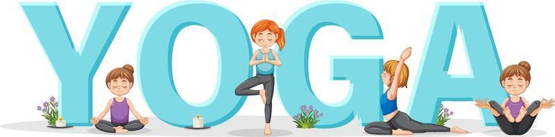 People practicing yoga with text vector