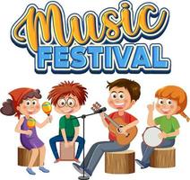 texto del festival de música con niños tocando instrumentos musicales vector
