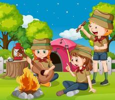 Camping kids at park vector