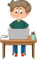 A boy sitting in front of laptop vector