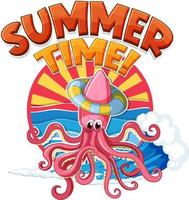 Summer time word with squid cartoon vector