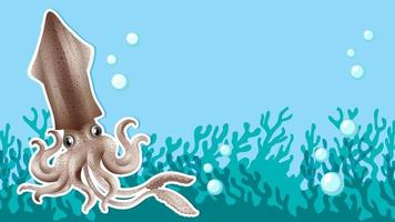 Thumbnail design with squid in the sea vector