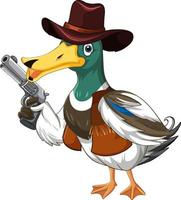 Cartoon duck wearing cowboy costume vector