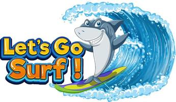 Cute shark surfing cartoon surfing icon vector