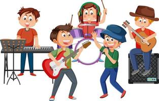 niños tocando instrumentos musicales vector