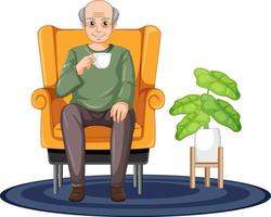 Old man sitting on sofa vector