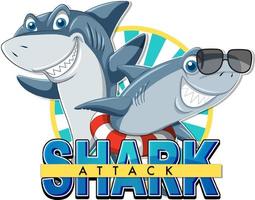 Shark attack icon with shark cartoon character vector