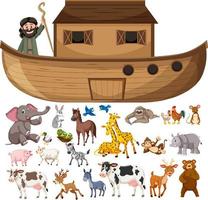 Set of Noah Ark animals and objects vector