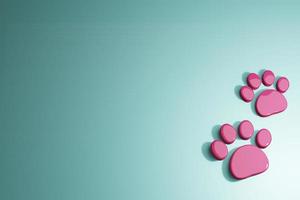 Paw 3d symbol. Pet paw 3D rendering illustration. pink Paw print icon isolated on blue background. Dog or cat paw print. Animal track. Minimalism concept. 3d illustration 3D render. photo