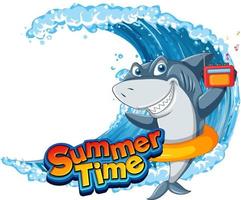 Summer time icon with shark cartoon character vector