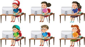 Set of different kids using computer vector