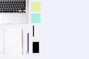 Top view of  white office desk table. photo