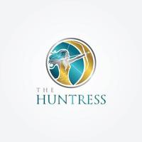 The Huntress Archery Elegant Logo Symbol With Metal Color vector