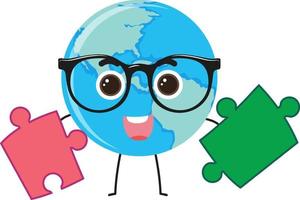 Earth cartoon character with jigsaw pieces vector