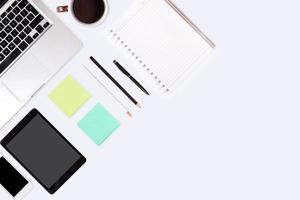 Top view of  white office desk table. photo