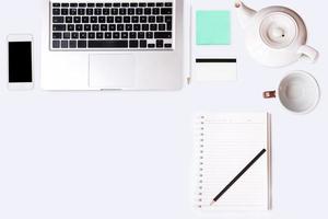 Top view of  white office desk table. photo