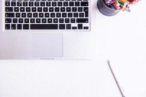 Top view office desk table. photo