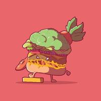 Veggie Burger monster character vector illustration. Food, healthy, vegetarian design concept.