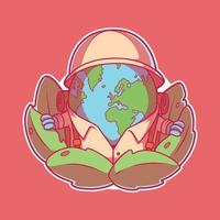 personaje mundial perdido en la ilustración del vector forestal. medio ambiente, protección, concepto de diseño ecológico.