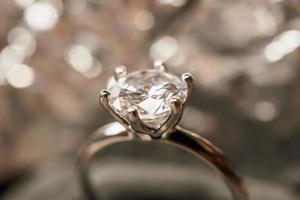 luxury engagement Diamond ring with abstract bokeh light background photo