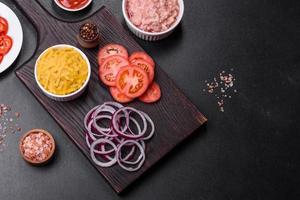 Raw ingredients for delicious Italian pasta photo
