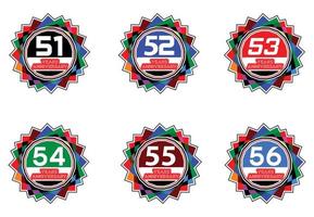 51 to 56 years anniversary logo and sticker design vector