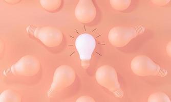 Light Bulb white between the others with handmade gloss lines. Leadership, innovation and individuality concepts. 3d rendering. photo