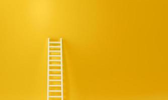 Step ladder on a yellow wall on studio background, Up and down the stairs. Growth, future concept. 3D Rendering photo