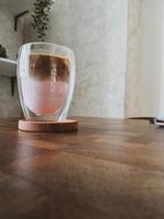 A Glass of Strawberry Latte Ice. photo